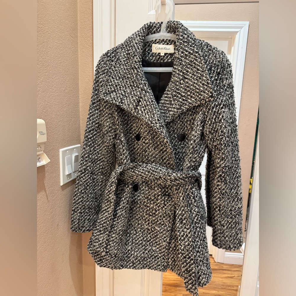 Calvin Klein Women's Black and White Pea Coat